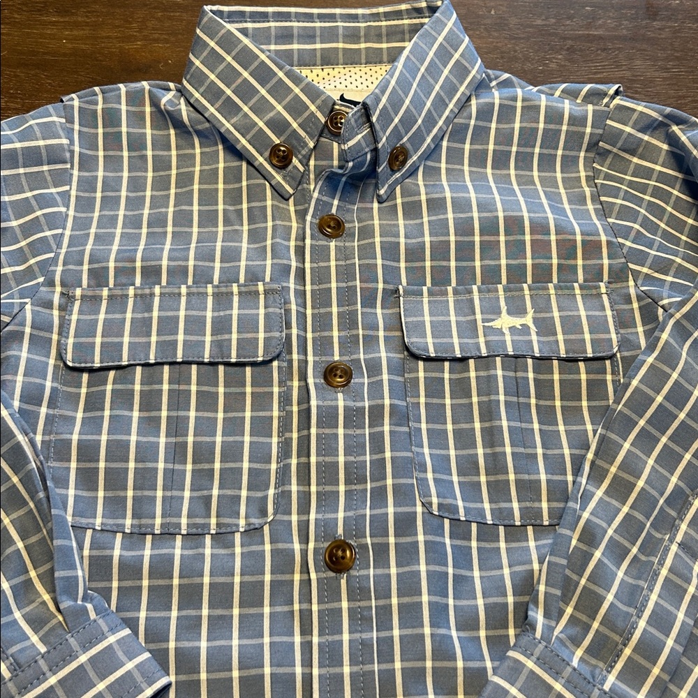 New Saltwater Boys Blue Check Long Sleeve Performance Button Down Shirt